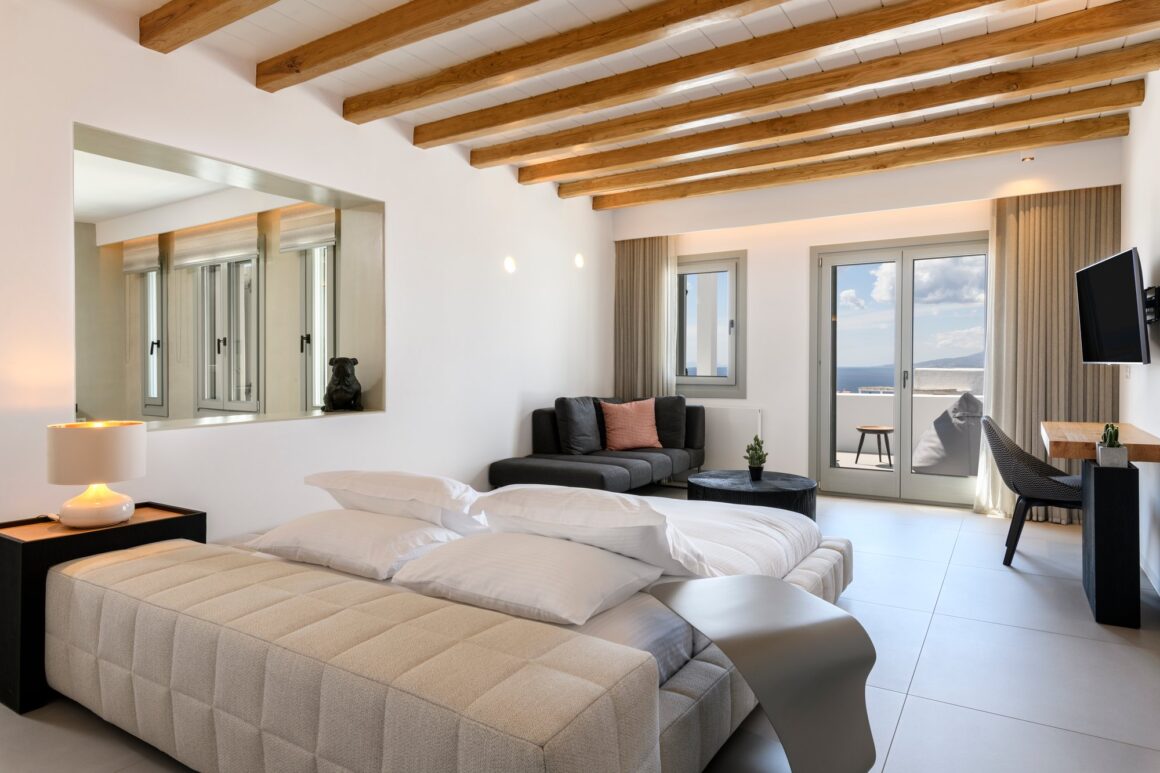 bedroom view of dream luxury villa mykonos - billionaire club mykonos concierge
