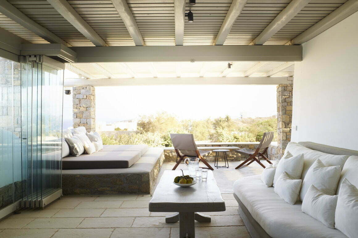 sofa best villa mykonos - blue wave - billionaire club mykonos life