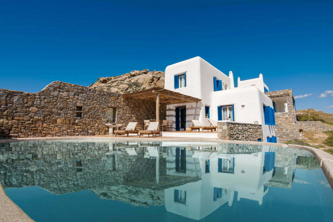 fancy villas in mykonos - jupiter villa pool sea view 1
