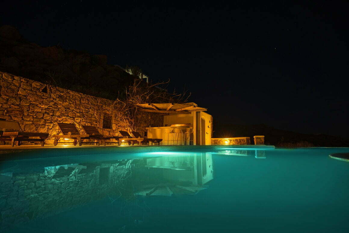 deluxe villa in mykonos hera - mykonos villas sky view night pool
