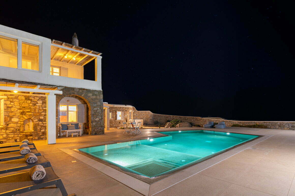 elite villa in Mykonos Marevento night pool